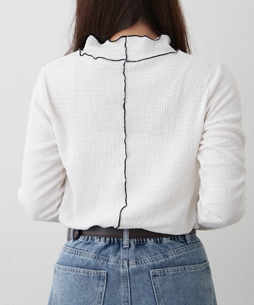 Remind me and forever（リマインドミーアンドフォーエバー）の「配色メローロンT（Tシャツ/カットソー・レディース・ブラック/アイボリー・FREE）」の5枚目の写真
