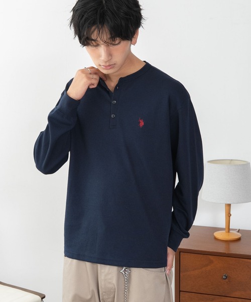 U.S. POLO ASSN.(ユーエスポロアッスン)の「∴WEGO/【26年秋冬新作】U.S.POLO ASSN.ヘンリーネックロンT(Tシャツ/カットソー・メンズ・ネイビー/杢グレー/ホワイト/ブラック・X-LARGE/LARGE/MEDIUM)」の4枚目の写真