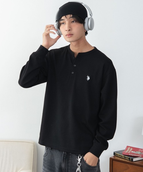 U.S. POLO ASSN.(ユーエスポロアッスン)の「∴WEGO/【26年秋冬新作】U.S.POLO ASSN.ヘンリーネックロンT(Tシャツ/カットソー・メンズ・ネイビー/杢グレー/ホワイト/ブラック・X-LARGE/LARGE/MEDIUM)」の1枚目の写真