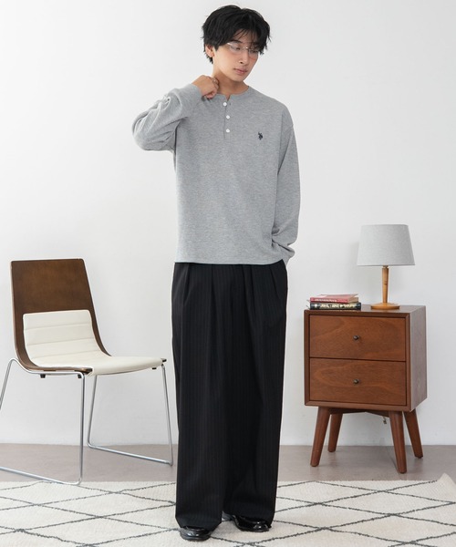 U.S. POLO ASSN.(ユーエスポロアッスン)の「∴WEGO/【26年秋冬新作】U.S.POLO ASSN.ヘンリーネックロンT(Tシャツ/カットソー・メンズ・ネイビー/杢グレー/ホワイト/ブラック・X-LARGE/LARGE/MEDIUM)」の7枚目の写真