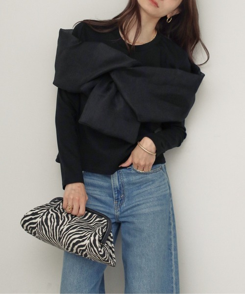 each(イーチ)の「ビッグリボンオフショルダー長袖プルオーバー(Tシャツ/カットソー・レディース・ブラウン/グレー/ブラック・FREE)」の7枚目の写真