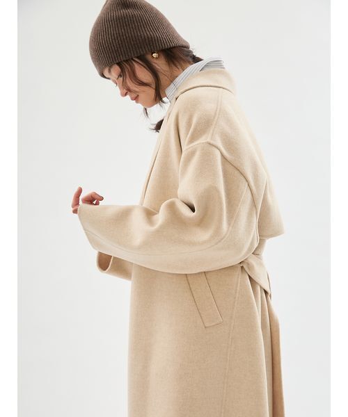 emmi(エミ)の「Super160ウールリバーロングコート(トレンチコート・レディース・ライトベージュ/ダークグレー・0/1)」の12枚目の写真