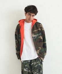 REVERSIBLE CAMO ZIP HOODED SWEATSHIRT