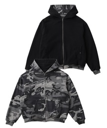 REVERSIBLE CAMO ZIP HOODED SWEATSHIRT