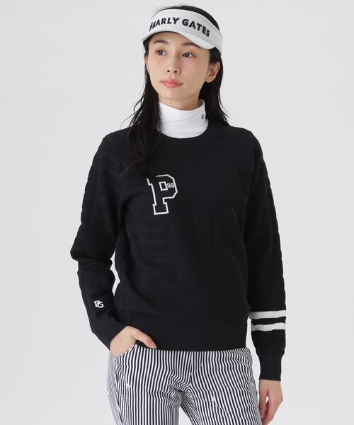 PEARLY GATES(パーリーゲイツ)の「14G地柄ジャガードクルーネックニットプルオーバー (WOMENS)(ニット/セーター・レディース・ネイビー/ホワイト/グリーン系その他2・LARGE/SMALL/MEDIUM)」の3枚目の写真