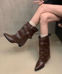 ポインテッドトゥショートブーツ美脚脚長靴