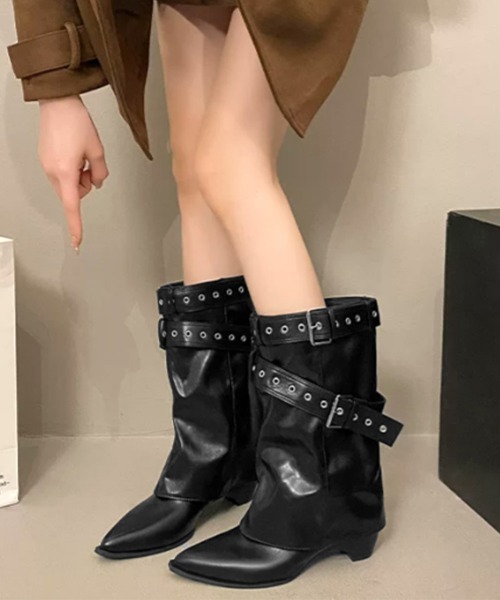 Miniministore(ミニミニストア)の「ポインテッドトゥショートブーツ美脚脚長靴(ブーツ・レディース・ブラウン/ブラック/キャメル・23.0cm/22.5cm/24.5cm/24.0cm/23.5cm)」の2枚目の写真