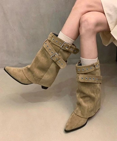 Miniministore(ミニミニストア)の「ポインテッドトゥショートブーツ美脚脚長靴(ブーツ・レディース・ブラウン/ブラック/キャメル・23.0cm/22.5cm/24.5cm/24.0cm/23.5cm)」の4枚目の写真