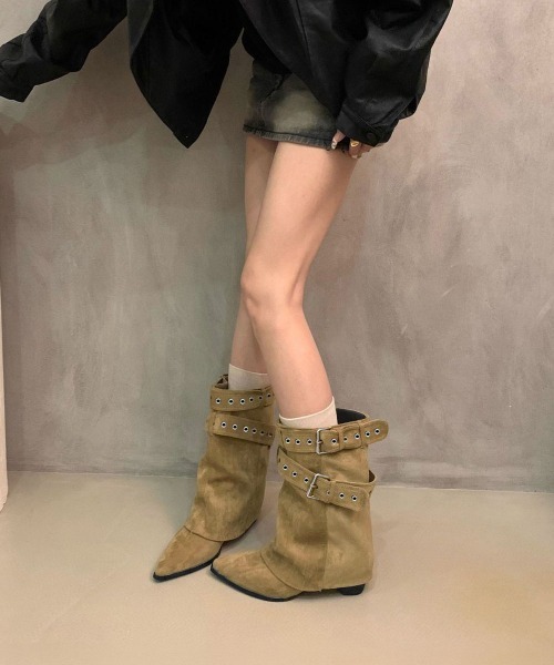 Miniministore(ミニミニストア)の「ポインテッドトゥショートブーツ美脚脚長靴(ブーツ・レディース・ブラウン/ブラック/キャメル・23.0cm/22.5cm/24.5cm/24.0cm/23.5cm)」の6枚目の写真