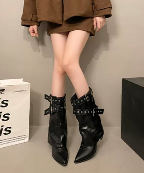 Miniministore(ミニミニストア)の「ポインテッドトゥショートブーツ美脚脚長靴(ブーツ・レディース・ブラウン/ブラック/キャメル・23.0cm/22.5cm/24.5cm/24.0cm/23.5cm)」の14枚目の写真