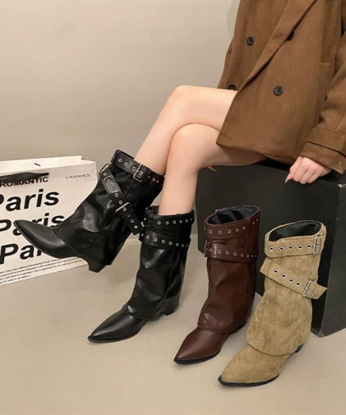 Miniministore(ミニミニストア)の「ポインテッドトゥショートブーツ美脚脚長靴(ブーツ・レディース・ブラウン/ブラック/キャメル・23.0cm/22.5cm/24.5cm/24.0cm/23.5cm)」の15枚目の写真