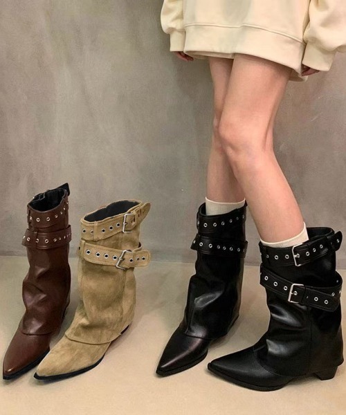 Miniministore(ミニミニストア)の「ポインテッドトゥショートブーツ美脚脚長靴(ブーツ・レディース・ブラウン/ブラック/キャメル・23.0cm/22.5cm/24.5cm/24.0cm/23.5cm)」の16枚目の写真