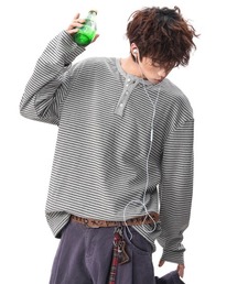 【neos】細ピッチ ボーダー ボタン 配色 切替 ヘンリーネック 長袖 Tシャツ カットソー リラックスフィット プルオーバー メンズ レディース ユニセックス 2026秋冬