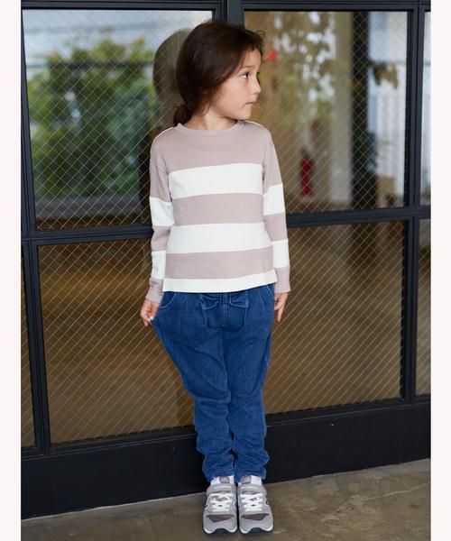 green label relaxing（グリーンレーベルリラクシング）の「【KIDS】ウラケワイド キリカエボーダー◆（Tシャツ/カットソー・キッズ・ベージュ/ブラック・105/135/125/115/95）」の4枚目の写真