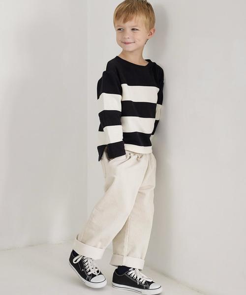 green label relaxing（グリーンレーベルリラクシング）の「【KIDS】ウラケワイド キリカエボーダー◆（Tシャツ/カットソー・キッズ・ベージュ/ブラック・105/135/125/115/95）」の6枚目の写真