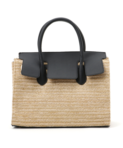 KOBE LETTUCE（コウベレタス）の「A4サイズOK♪Dailyにも旅行にも○今話題の上品バッグ！[ 裏地つき ]フラップ付きかごバッグ/レディース/神戸レタス/トートバッグ[B940]（かごバッグ・レディース・ブラック/キャメル/オフホワイト/ブラウン/ベージュ/ネイビー・FREE）」の4枚目の写真