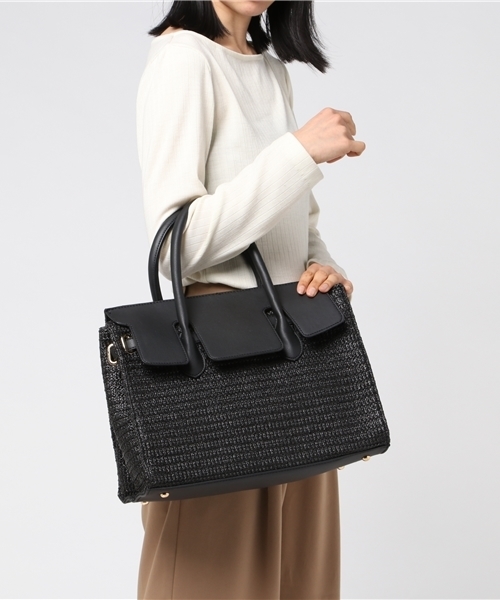 KOBE LETTUCE（コウベレタス）の「A4サイズOK♪Dailyにも旅行にも○今話題の上品バッグ！[ 裏地つき ]フラップ付きかごバッグ/レディース/神戸レタス/トートバッグ[B940]（かごバッグ・レディース・ブラック/キャメル/オフホワイト/ブラウン/ベージュ/ネイビー・FREE）」の15枚目の写真