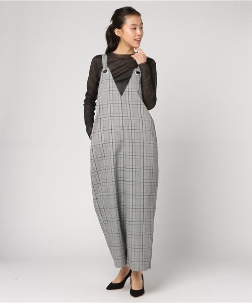 INTERPLANET（インタープラネット）の「グレンチェックオールインワン（ワンピース・レディース・ブラック/ブラウン・FREE）」の2枚目の写真