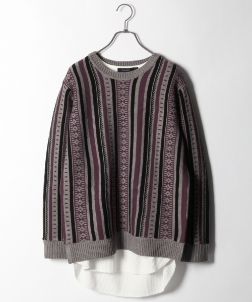 RAGEBLUE(レイジブルー)の「縦ジャガードニットクルー/774049(ニット/セーター・メンズ・ホワイト/グレー・LARGE/MEDIUM)」の1枚目の写真