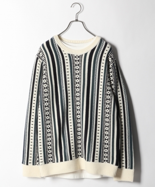 RAGEBLUE(レイジブルー)の「縦ジャガードニットクルー/774049(ニット/セーター・メンズ・ホワイト/グレー・LARGE/MEDIUM)」の2枚目の写真