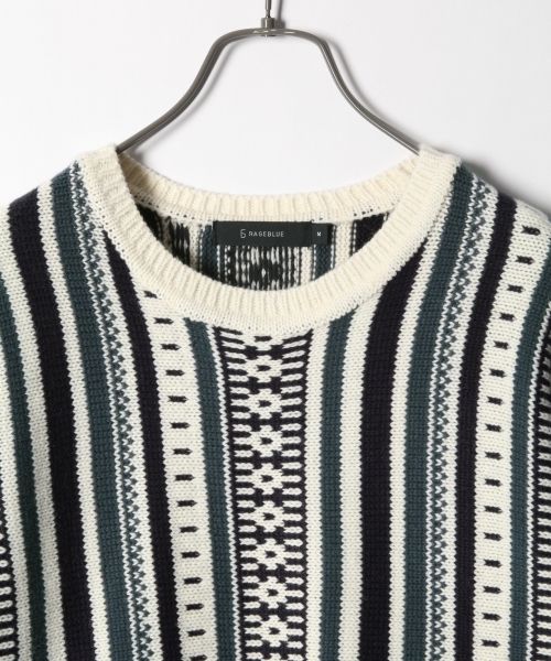 RAGEBLUE(レイジブルー)の「縦ジャガードニットクルー/774049(ニット/セーター・メンズ・ホワイト/グレー・LARGE/MEDIUM)」の4枚目の写真