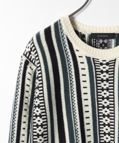 RAGEBLUE(レイジブルー)の「縦ジャガードニットクルー/774049(ニット/セーター・メンズ・ホワイト/グレー・LARGE/MEDIUM)」の5枚目の写真