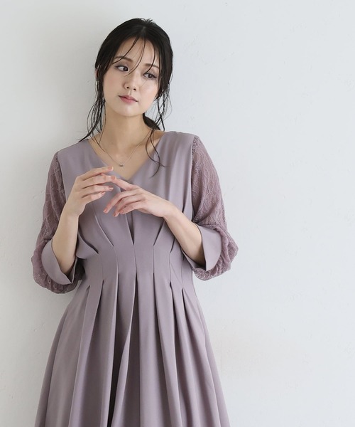PourVous(プールヴー)の「結婚式 ワンピースドレス 袖あり と ロング タック デザイン 大きいサイズ フォーマル オケージョンドレス 20代 30代 40代 50代 お呼ばれ 二次会 成人式 同窓会 謝恩会(ドレス・レディース・ネイビー/グリーン/ピンク/グレー/グレイッシュブルー/ベージュ/ブラウン系その他・M/L/XL/XXL/4L/S)」の21枚目の写真
