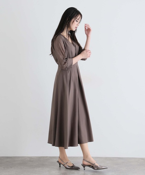 PourVous(プールヴー)の「結婚式 ワンピースドレス 袖あり と ロング タック デザイン 大きいサイズ フォーマル オケージョンドレス 20代 30代 40代 50代 お呼ばれ 二次会 成人式 同窓会 謝恩会(ドレス・レディース・ネイビー/グリーン/ピンク/グレー/グレイッシュブルー/ベージュ/ブラウン系その他・M/L/XL/XXL/4L/S)」の19枚目の写真