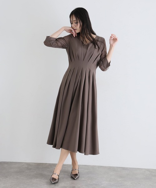 PourVous(プールヴー)の「結婚式 ワンピースドレス 袖あり と ロング タック デザイン 大きいサイズ フォーマル オケージョンドレス 20代 30代 40代 50代 お呼ばれ 二次会 成人式 同窓会 謝恩会(ドレス・レディース・ネイビー/グリーン/ピンク/グレー/グレイッシュブルー/ベージュ/ブラウン系その他・M/L/XL/XXL/4L/S)」の16枚目の写真