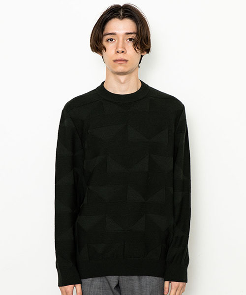 WRAPINKNOT（ラッピンノット）の「【WRAPINKNOT】STUDIOUS限定別注幾何学ミラノリブニット（ニット/セーター・メンズ・ネイビー/カーキ・2/3）」の4枚目の写真
