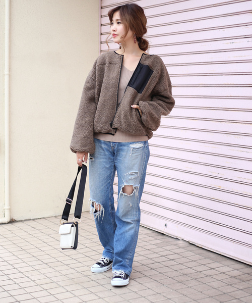 Bab Bou Jeloud（バブブージュルード）の「【WEB限定】ボアリバーシブルブルゾン（ブルゾン・レディース・アイボリー/ブラック/モカ/ベージュ・FREE）」の13枚目の写真