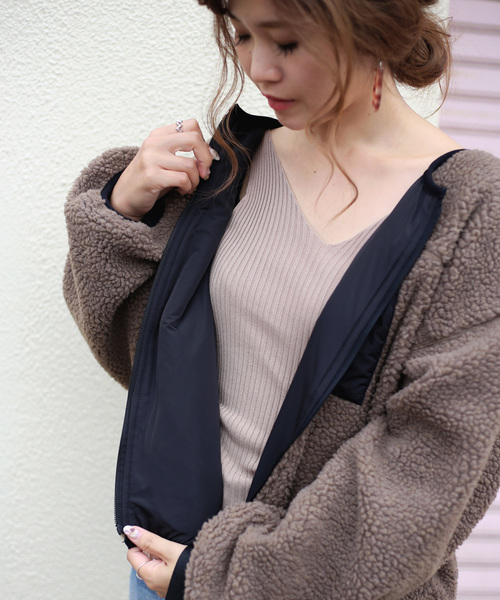 Bab Bou Jeloud（バブブージュルード）の「【WEB限定】ボアリバーシブルブルゾン（ブルゾン・レディース・アイボリー/ブラック/モカ/ベージュ・FREE）」の19枚目の写真