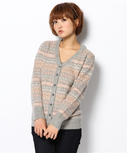 laule'a sunny side store(ラウレアサニーサイドストア)の「【Slic*Slic】ジャガードニットカーディガン(カーディガン/ボレロ・レディース・チャコールグレー/アイボリー・FREE)」の2枚目の写真