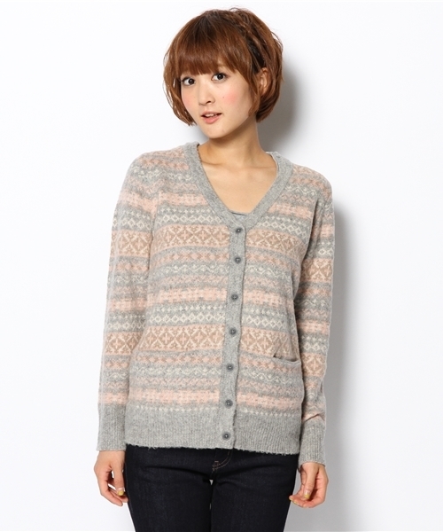 laule'a sunny side store(ラウレアサニーサイドストア)の「【Slic*Slic】ジャガードニットカーディガン(カーディガン/ボレロ・レディース・チャコールグレー/アイボリー・FREE)」の3枚目の写真