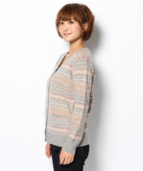 laule'a sunny side store(ラウレアサニーサイドストア)の「【Slic*Slic】ジャガードニットカーディガン(カーディガン/ボレロ・レディース・チャコールグレー/アイボリー・FREE)」の4枚目の写真
