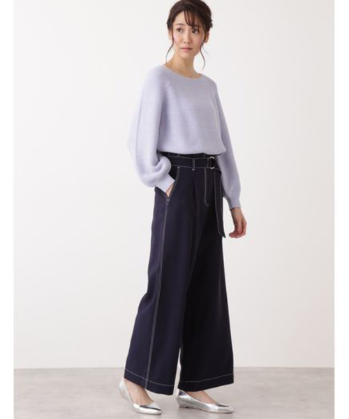 NATURAL BEAUTY BASIC（ナチュラルビューティーベーシック）の「配色ステッチワイドパンツ（その他パンツ・レディース・ネイビー/キャメル・SMALL/MEDIUM）」の3枚目の写真