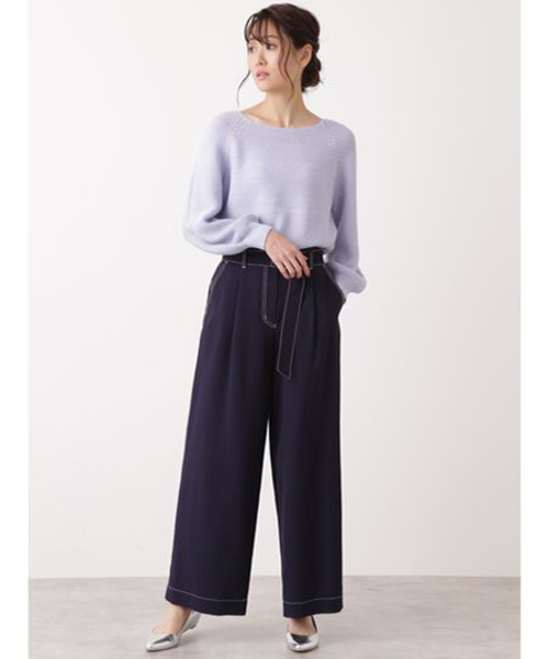 NATURAL BEAUTY BASIC（ナチュラルビューティーベーシック）の「配色ステッチワイドパンツ（その他パンツ・レディース・ネイビー/キャメル・SMALL/MEDIUM）」の4枚目の写真