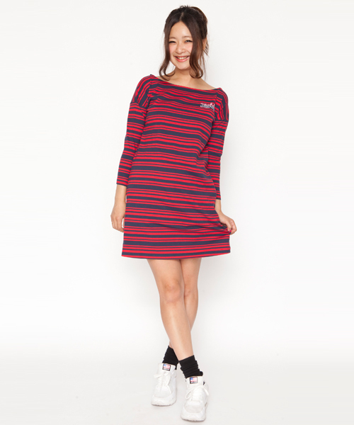 X-girl（エックスガール）の「BASIC DRESS（ワンピース・レディース・ネイビー/ホワイト/マルチ/ブラック/アッシュグレー・1/2）」の5枚目の写真