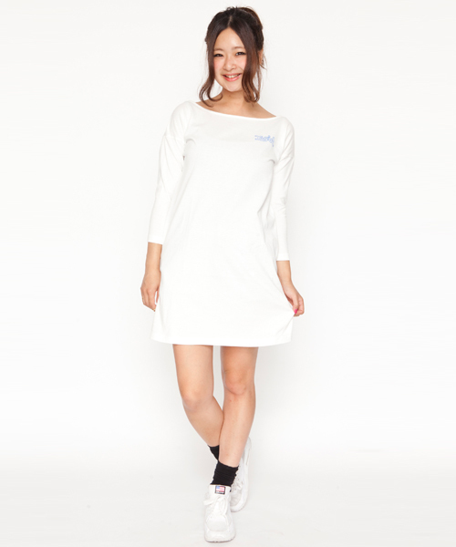 X-girl（エックスガール）の「BASIC DRESS（ワンピース・レディース・ネイビー/ホワイト/マルチ/ブラック/アッシュグレー・1/2）」の2枚目の写真