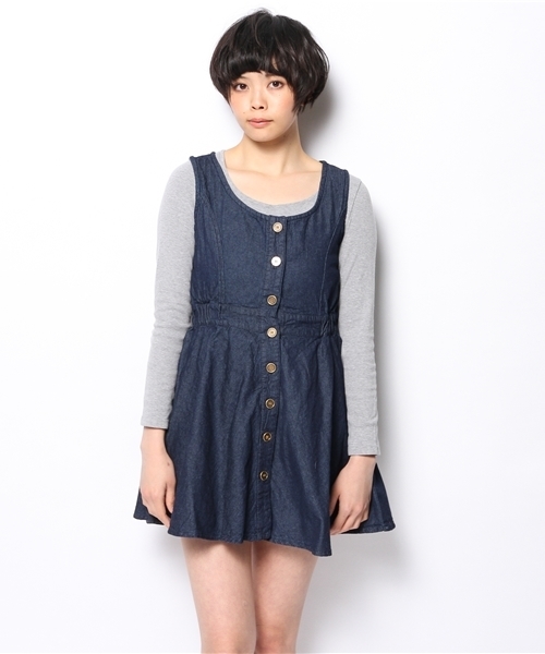 WEGO(ウィゴー)の「WEGO/前ボタンデニムワンピース(ワンピース・レディース・インディゴブルー/ダークインディゴブルー・FREE)」の4枚目の写真