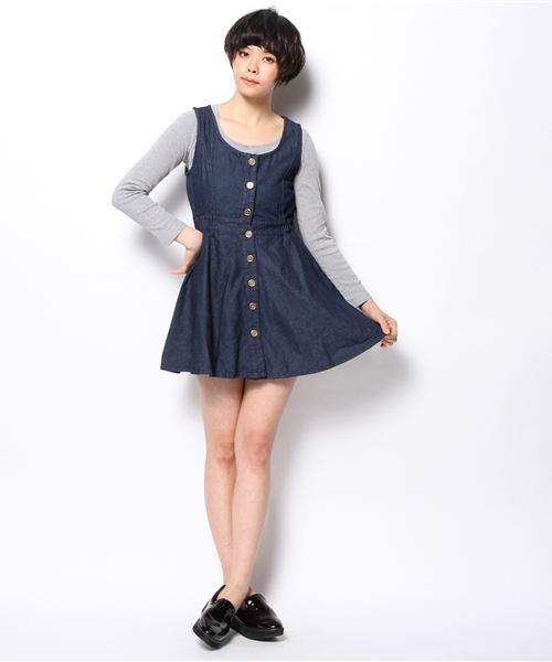 WEGO(ウィゴー)の「WEGO/前ボタンデニムワンピース(ワンピース・レディース・インディゴブルー/ダークインディゴブルー・FREE)」の7枚目の写真