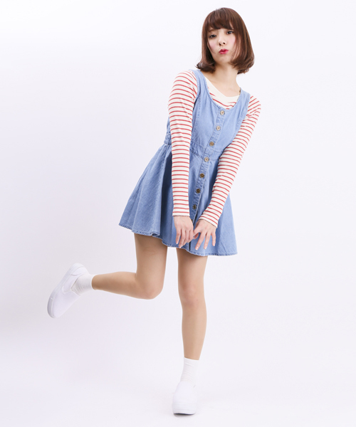 WEGO(ウィゴー)の「WEGO/前ボタンデニムワンピース(ワンピース・レディース・インディゴブルー/ダークインディゴブルー・FREE)」の10枚目の写真