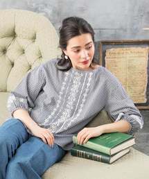 Petit Honfleur | ◇カタログ掲載◇【麻シリーズ】刺しゅうギンガムチェックブラウス(シャツ/ブラウス)