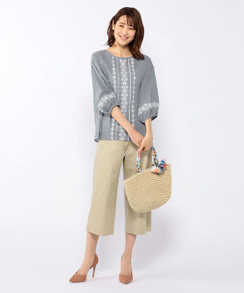 Petit Honfleur（プチオンフルール）の「◇カタログ掲載◇【麻シリーズ】刺しゅうギンガムチェックブラウス（シャツ/ブラウス・レディース・ブラック/ネイビー・11号/9号/13号）」の11枚目の写真