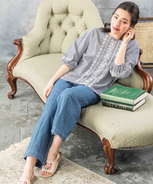 Petit Honfleur（プチオンフルール）の「◇カタログ掲載◇【麻シリーズ】刺しゅうギンガムチェックブラウス（シャツ/ブラウス・レディース・ブラック/ネイビー・11号/9号/13号）」の18枚目の写真