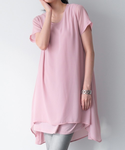 RANAN(ラナン)の「異素材使い重ねチュニック(Tシャツ/カットソー・レディース・ブラック/ネイビー/オフホワイト/ライトグレー/ピンク系その他/ブルー系その他/ベージュ/ピンク/グレイッシュベージュ/ライトグリーン/ブルーグリーン/スモークピンク/ライトパープル・M/L/LL)」の13枚目の写真