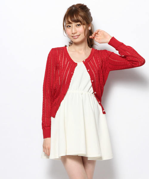 INGNI(イング)の「パターンメッシュカーディガン-2014SS-(カーディガン/ボレロ・レディース・オフホワイト/サックスブルー/ネイビー/イエロー/ピンク/ラベンダー/レッド・MEDIUM)」の7枚目の写真