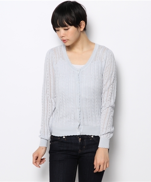 INGNI(イング)の「パターンメッシュカーディガン-2014SS-(カーディガン/ボレロ・レディース・オフホワイト/サックスブルー/ネイビー/イエロー/ピンク/ラベンダー/レッド・MEDIUM)」の4枚目の写真