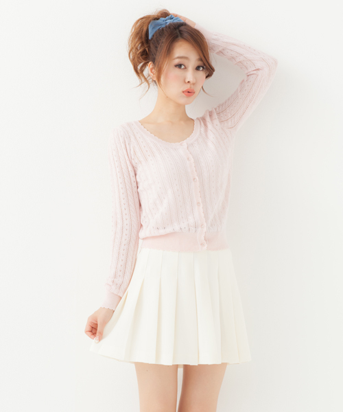 INGNI(イング)の「パターンメッシュカーディガン-2014SS-(カーディガン/ボレロ・レディース・オフホワイト/サックスブルー/ネイビー/イエロー/ピンク/ラベンダー/レッド・MEDIUM)」の1枚目の写真