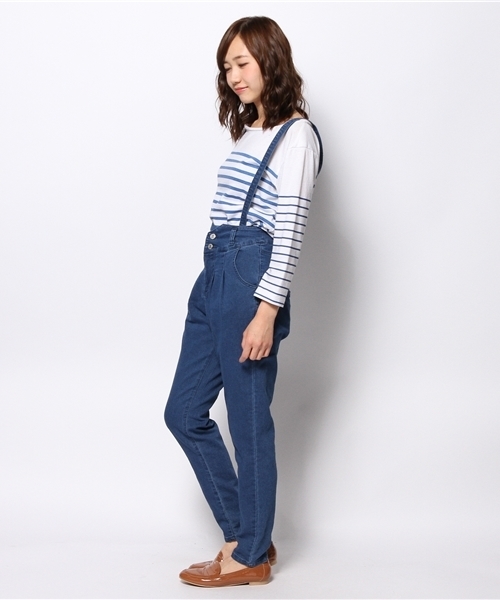 WEGO(ウィゴー)の「WEGO/サスペンダー付きハイウエストタックパンツ(デニムパンツ・レディース・ホワイト/ブルー/サックスブルー・LARGE/MEDIUM)」の12枚目の写真